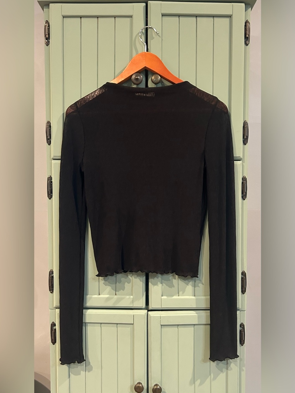 Zara Sheer Long Sleeve Top with Lettuce Hem